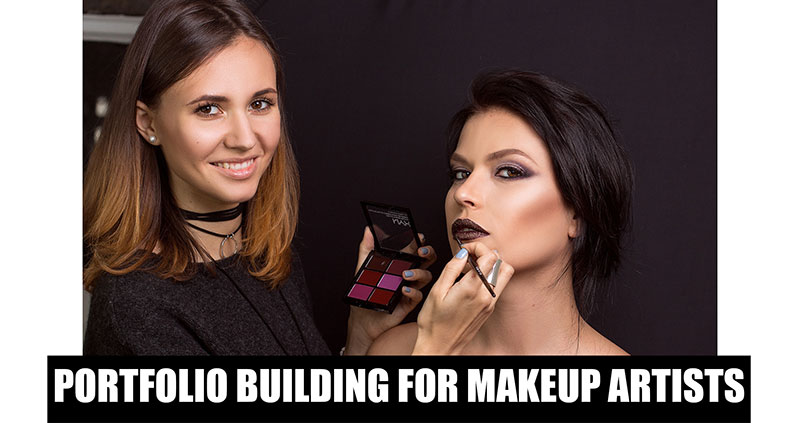 Makeup artist applying cosmetics to model